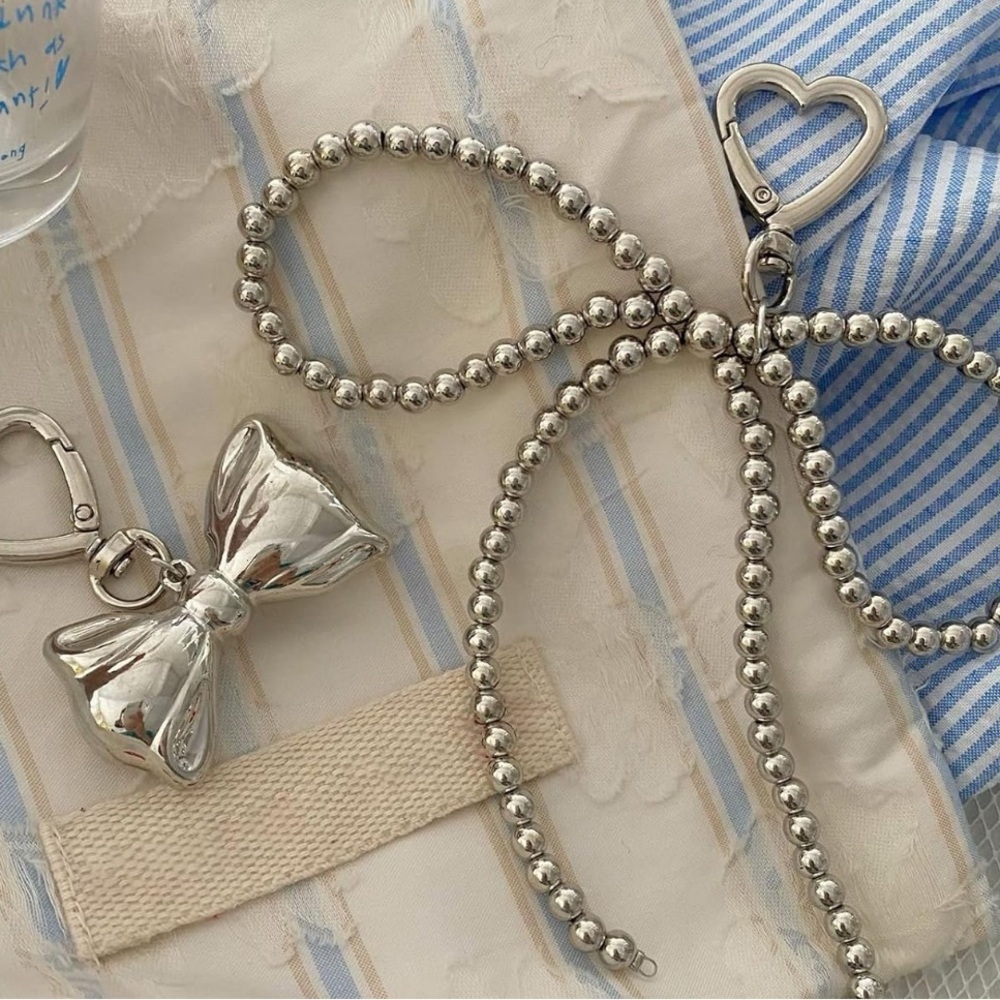 Silver Heart and Bow Keychain Set or Bag charms